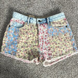 Farm Rio Floral Patchwork Denim Shorts